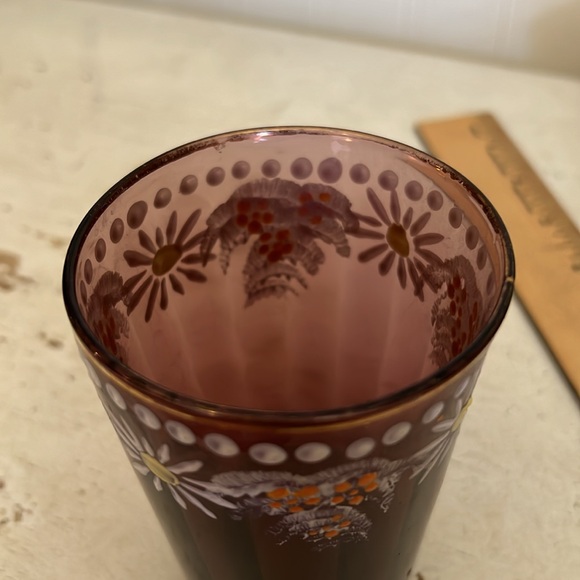 Victorian 1890s antique purple amethyst painted glass cup or drinking glass 4” - Picture 5 of 7